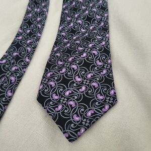 Ike Behar Silk Tie Elegant Black and Purple Paisley Tie